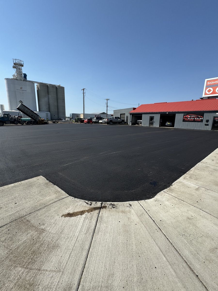 Freshly paved commercial parking lot in Williston, ND